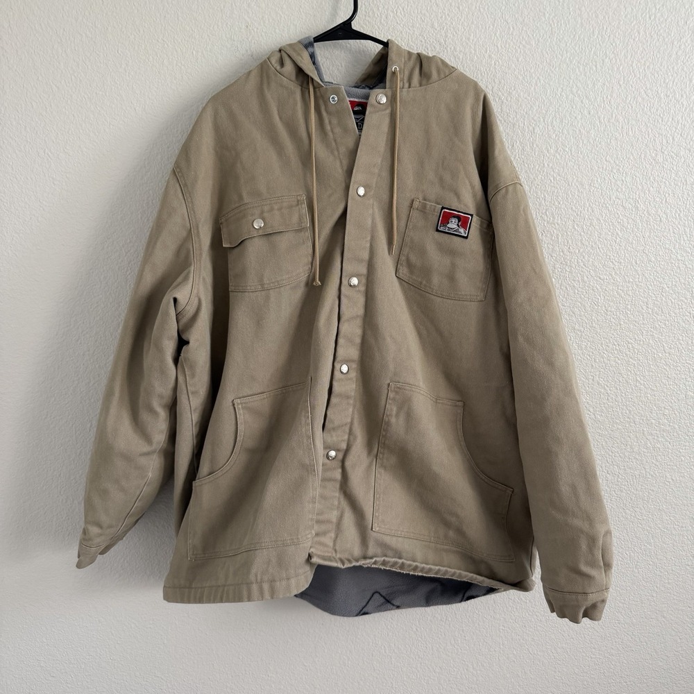Ben Davis 3XL Hooded Canvas Work Jacket Tan Chore Coat Utility Workwear READ